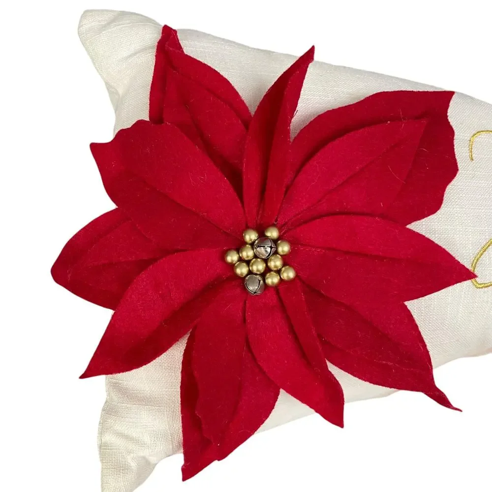 Pier 1 Happy Holidays Poinsettia Pillow Christmas Long White Rectangular READ